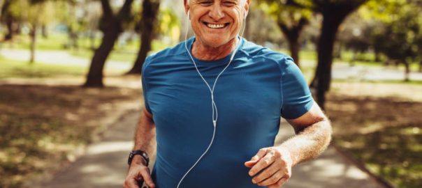 Man running representing older patient with dental implants look real